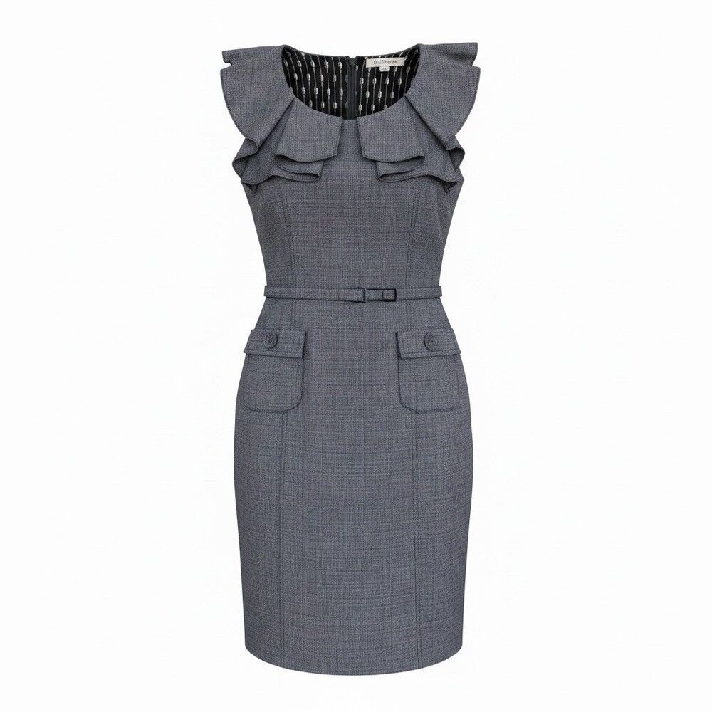 Kay Unger Gray Sheath Dress Office Siren Quiet Luxury Secretary Chic Size 2